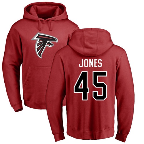 Atlanta Falcons Men Red Deion Jones Name And Number Logo NFL Football 45 Pullover Hoodie Sweatshirts